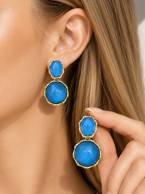 Anthropologie Jewelry - Blue & Gold Double Drop Earrings